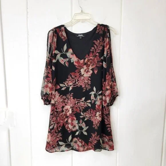 LuLu's Black Floral Chiffon Dress - Picture 2 of 7
